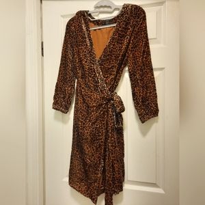 J. Crew NWOT Velour Velvet Cheetah Wrap Dress, Size 6